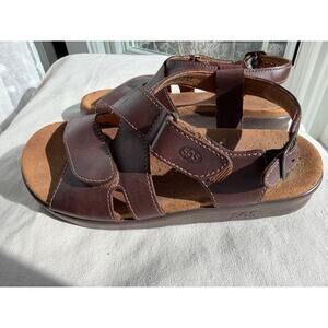 SAS Women’s Leather Comfort Sandals Brown Ankle Strap Adjustable Size 7 Narrow